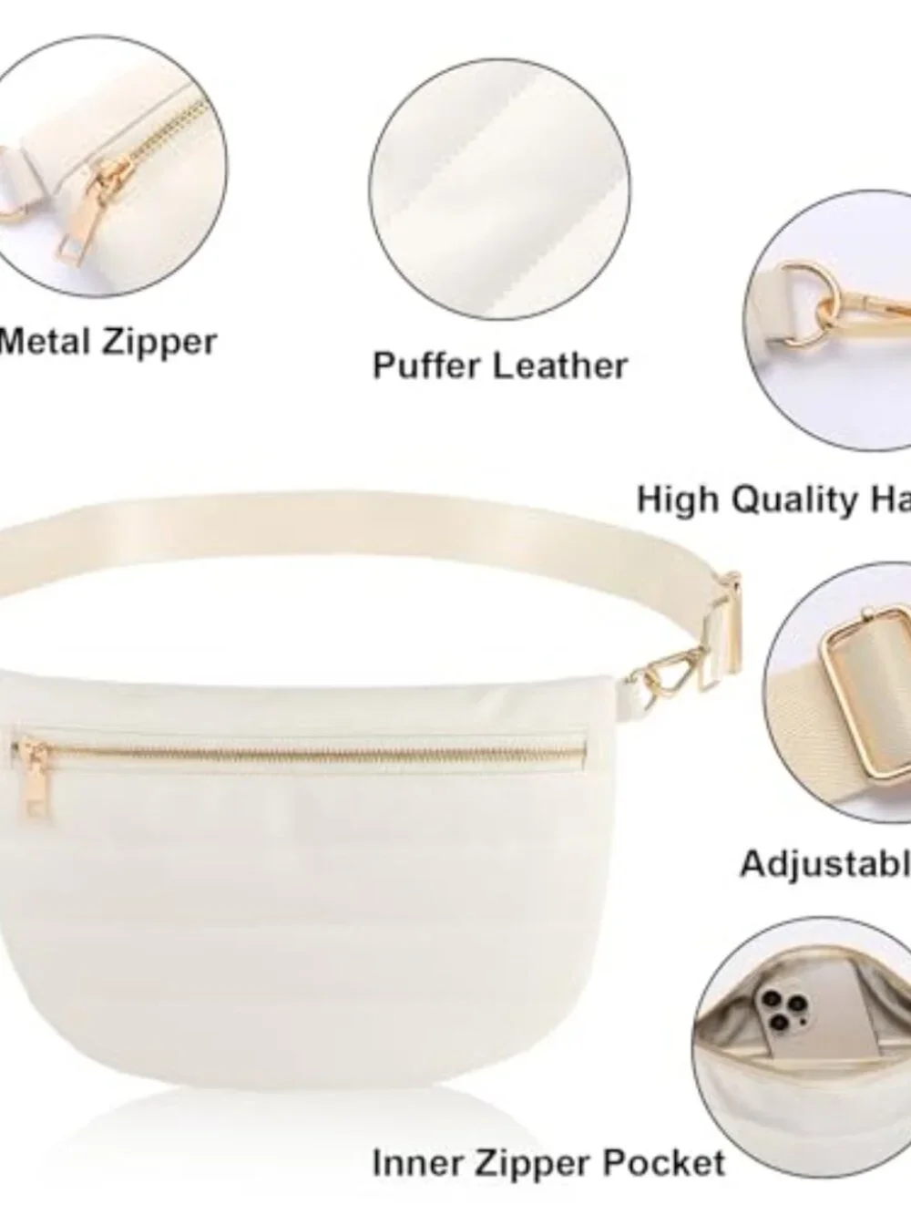 Quilted PU Leather Puffer Belt Bag Crossbody Fanny Pack Bum Bag Adjustable